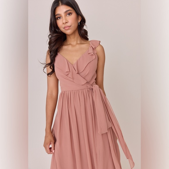 NWT Revelry Valerie Chiffon Faux Wrap Dress
size: 12
color: Desert Rose - 945 - Picture 7 of 16